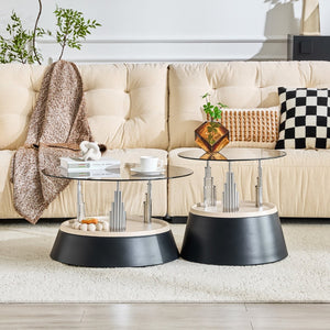 English Elm Affordable Round Nesting Glass Coffee Tables Modern Two Piece Living Room Set W1151P433967