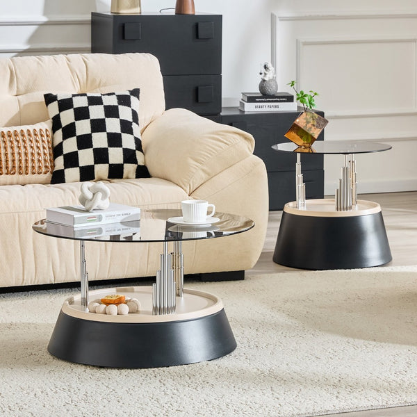 English Elm Affordable Round Nesting Glass Coffee Tables Modern Two Piece Living Room Set W1151P433967