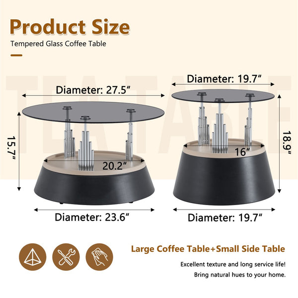 English Elm Affordable Round Nesting Glass Coffee Tables Modern Two Piece Living Room Set W1151P433967