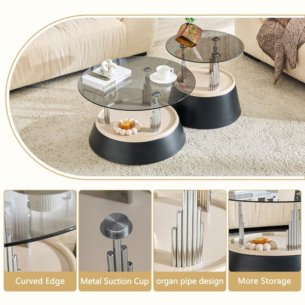 English Elm Affordable Round Nesting Glass Coffee Tables Modern Two Piece Living Room Set W1151P433967