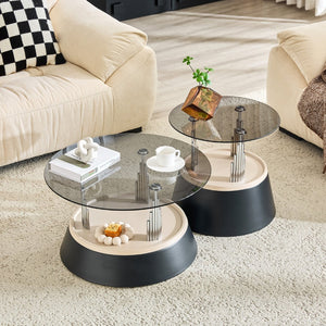 English Elm Affordable Round Nesting Glass Coffee Tables Modern Two Piece Living Room Set W1151P433967
