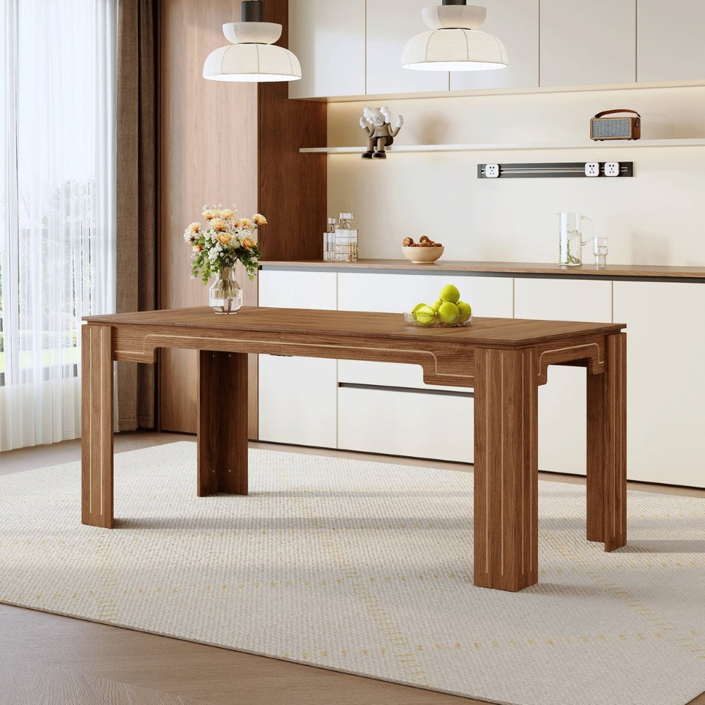 English Elm 71 Inch Walnut Grain MDF Rectangular Dining Table Seats Eight with Grooved Legs W1151P434796