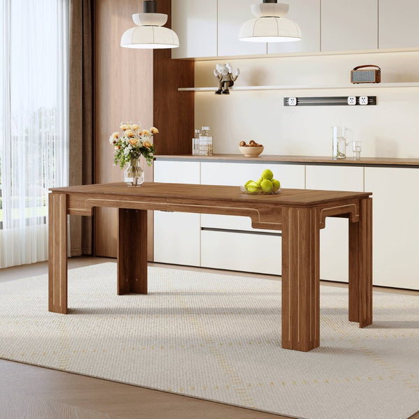 English Elm 71 Inch Walnut Grain MDF Rectangular Dining Table Seats Eight with Grooved Legs W1151P434796
