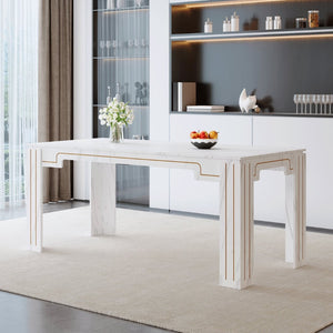 English Elm 71 Inch Marble Finish MDF Dining Table with Grooved Legs Seats Eight in Modern Style W1151P434797