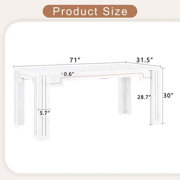 English Elm 71 Inch Marble Finish MDF Dining Table with Grooved Legs Seats Eight in Modern Style W1151P434797