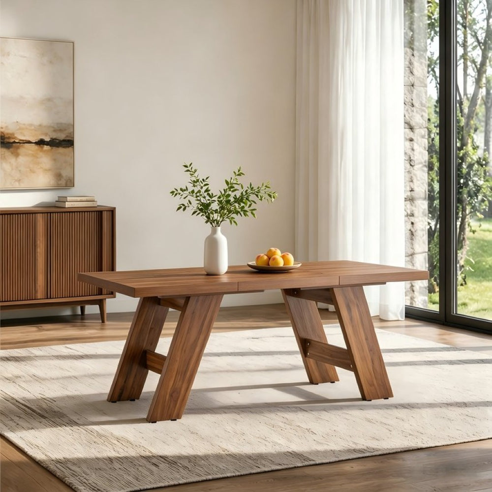 English Elm 71×31.5Inches Walnut Grain MDF Rectangular Table Seats 8 with V-Shaped Angled Legs W1151P434798