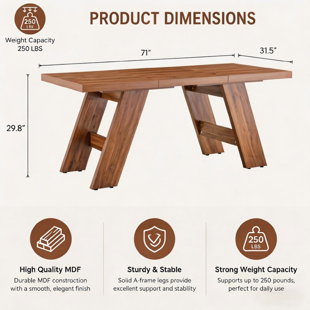 English Elm 71×31.5Inches Walnut Grain MDF Rectangular Table Seats 8 with V-Shaped Angled Legs W1151P434798