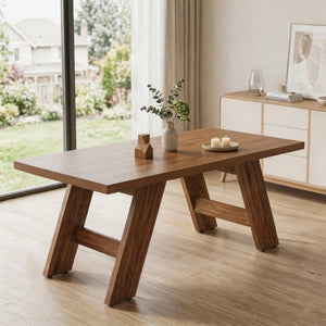English Elm 71×31.5Inches Walnut Grain MDF Rectangular Table Seats 8 with V-Shaped Angled Legs W1151P434798