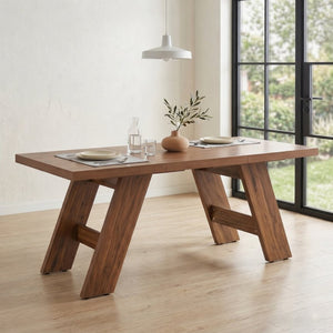 English Elm 71×31.5Inches Walnut Grain MDF Rectangular Table Seats 8 with V-Shaped Angled Legs W1151P434798