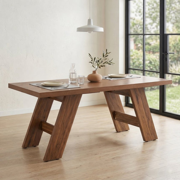English Elm 71×31.5Inches Walnut Grain MDF Rectangular Table Seats 8 with V-Shaped Angled Legs W1151P434798