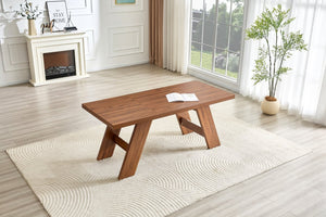 English Elm 71×31.5Inches Walnut Grain MDF Rectangular Table Seats 8 with V-Shaped Angled Legs W1151P434798