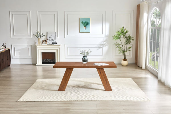 English Elm 71×31.5Inches Walnut Grain MDF Rectangular Table Seats 8 with V-Shaped Angled Legs W1151P434798