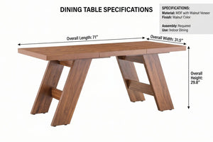 English Elm 71×31.5Inches Walnut Grain MDF Rectangular Table Seats 8 with V-Shaped Angled Legs W1151P434798