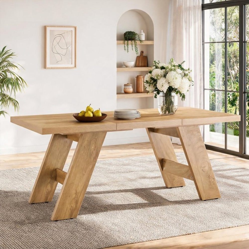 English Elm 71×31.5Inches Light Wood Grain MDF Rectangular Dining Table with V Shaped Legs Seats Eight W1151P434799