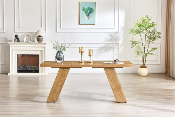 English Elm 71×31.5Inches Light Wood Grain MDF Rectangular Dining Table with V Shaped Legs Seats Eight W1151P434799
