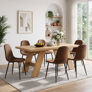 English Elm 71×31.5Inches Light Wood Grain MDF Rectangular Dining Table with V Shaped Legs Seats Eight W1151P434799