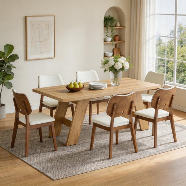 English Elm 71×31.5Inches Light Wood Grain MDF Rectangular Dining Table with V Shaped Legs Seats Eight W1151P434799