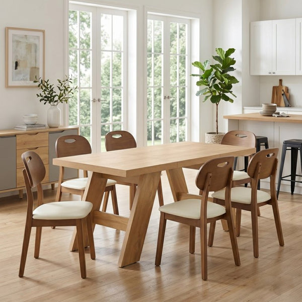 English Elm 71×31.5Inches Light Wood Grain MDF Rectangular Dining Table with V Shaped Legs Seats Eight W1151P434799