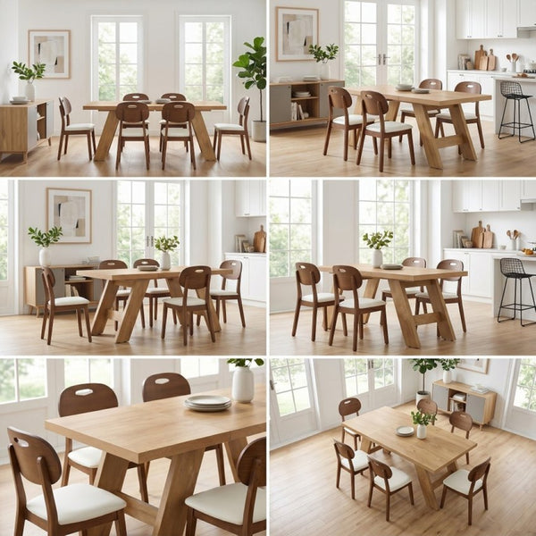 English Elm 71×31.5Inches Light Wood Grain MDF Rectangular Dining Table with V Shaped Legs Seats Eight W1151P434799