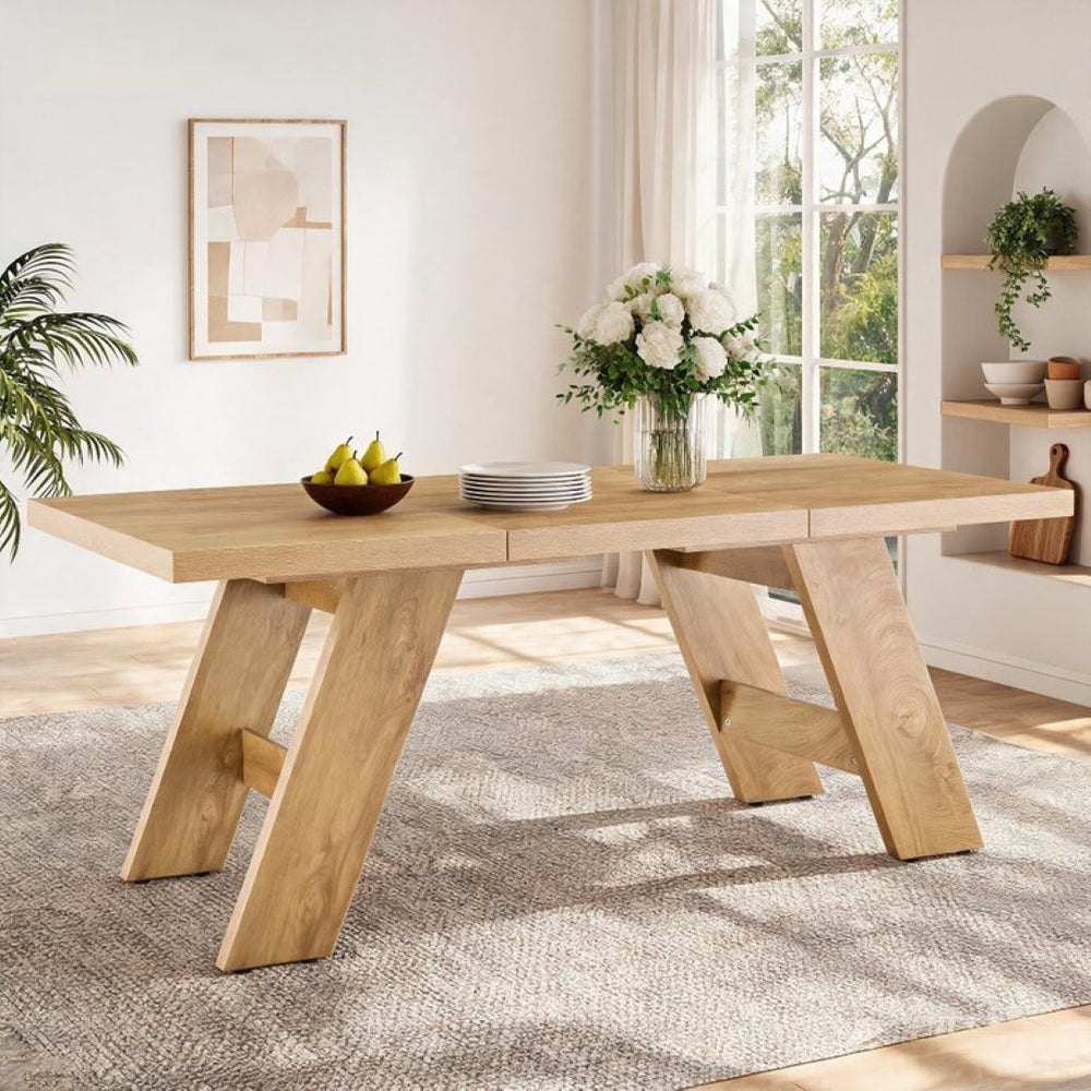 English Elm 71×31.5Inches Light Wood Grain MDF Rectangular Dining Table with V Shaped Legs Seats Eight W1151P434799