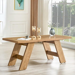 English Elm 71×31.5Inches Light Wood Grain MDF Rectangular Dining Table with V Shaped Legs Seats Eight W1151P434799