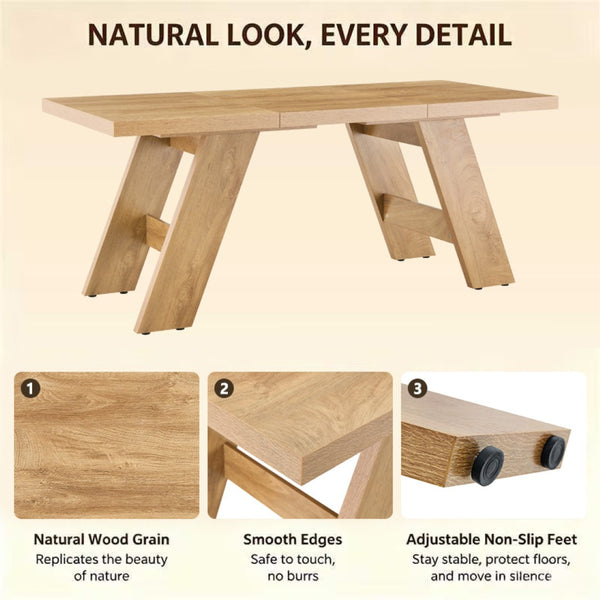 English Elm 71×31.5Inches Light Wood Grain MDF Rectangular Dining Table with V Shaped Legs Seats Eight W1151P434799