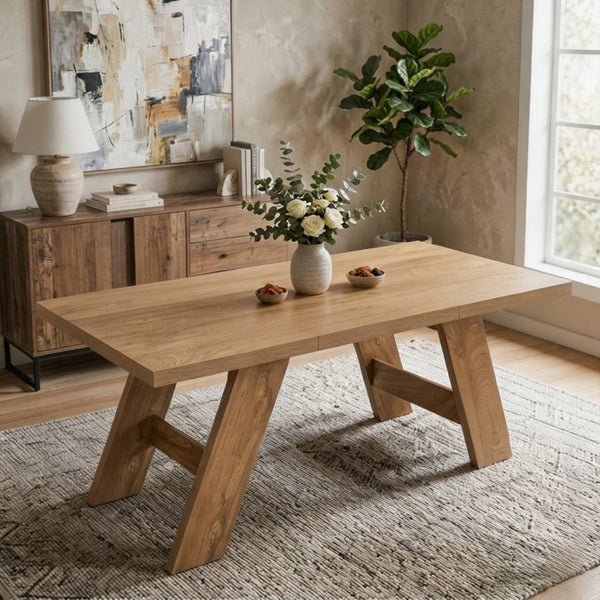 English Elm 71×31.5Inches Light Wood Grain MDF Rectangular Dining Table with V Shaped Legs Seats Eight W1151P434799