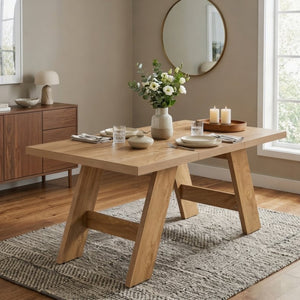 English Elm 71×31.5Inches Light Wood Grain MDF Rectangular Dining Table with V Shaped Legs Seats Eight W1151P434799