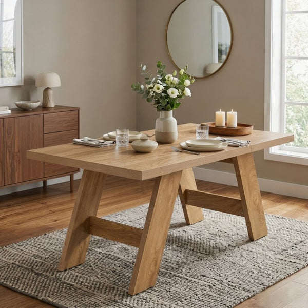 English Elm 71×31.5Inches Light Wood Grain MDF Rectangular Dining Table with V Shaped Legs Seats Eight W1151P434799