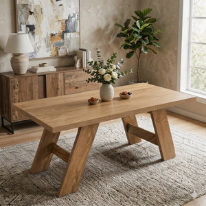 English Elm 71×31.5Inches Light Wood Grain MDF Rectangular Dining Table with V Shaped Legs Seats Eight W1151P434799