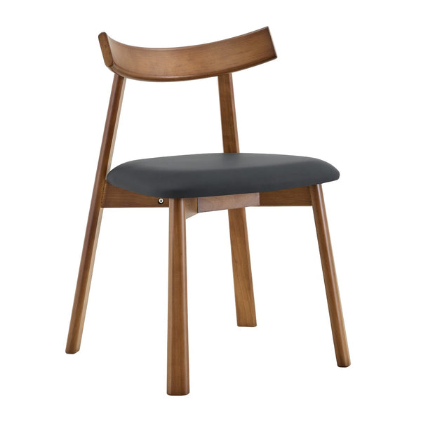 English Elm 2 Solid Wood Ergonomic Dining Chairs with Pu Cushioned Seats and Curved Lumbar Backrests Walnut+black W1151P436187