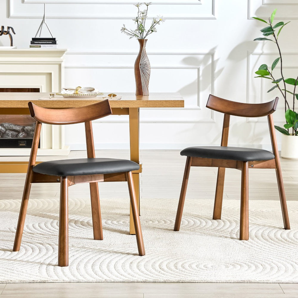 English Elm 2 Solid Wood Ergonomic Dining Chairs with Pu Cushioned Seats and Curved Lumbar Backrests Walnut+black W1151P436187