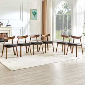 English Elm 2 Solid Wood Ergonomic Dining Chairs with Pu Cushioned Seats and Curved Lumbar Backrests Walnut+black W1151P436187