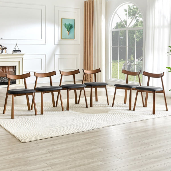 English Elm 2 Solid Wood Ergonomic Dining Chairs with Pu Cushioned Seats and Curved Lumbar Backrests Walnut+black W1151P436187