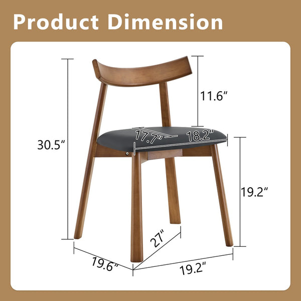 English Elm 2 Solid Wood Ergonomic Dining Chairs with Pu Cushioned Seats and Curved Lumbar Backrests Walnut+black W1151P436187