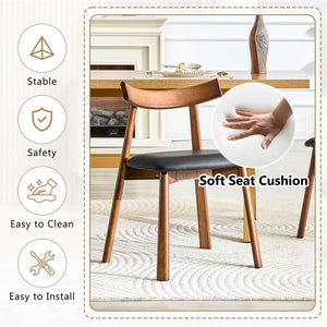 English Elm 2 Solid Wood Ergonomic Dining Chairs with Pu Cushioned Seats and Curved Lumbar Backrests Walnut+black W1151P436187