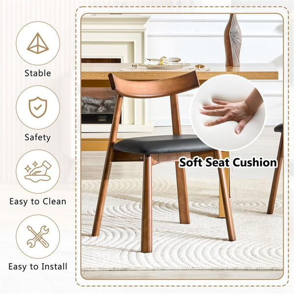 English Elm 2 Solid Wood Ergonomic Dining Chairs with Pu Cushioned Seats and Curved Lumbar Backrests Walnut+black W1151P436187