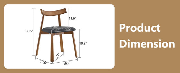 English Elm 2 Solid Wood Ergonomic Dining Chairs with Pu Cushioned Seats and Curved Lumbar Backrests Walnut+black W1151P436187