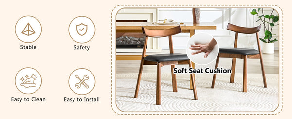 English Elm 2 Solid Wood Ergonomic Dining Chairs with Pu Cushioned Seats and Curved Lumbar Backrests Walnut+black W1151P436187