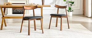 English Elm 2 Solid Wood Ergonomic Dining Chairs with Pu Cushioned Seats and Curved Lumbar Backrests Walnut+black W1151P436187