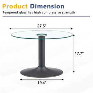English Elm 27.5-inch Round Tempered Glass Coffee Table Matte Metal Base Modern Living Room Black W1151P439522