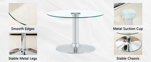 English Elm 27.5-inch Round Tempered Glass Coffee Table Matte Metal Base Modern Living Room Silver W1151P439523