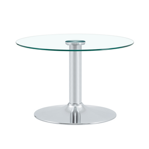 English Elm 27.5-inch Round Tempered Glass Coffee Table Matte Metal Base Modern Living Room Silver W1151P439523