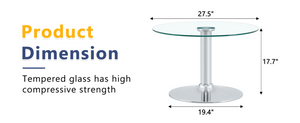 English Elm 27.5-inch Round Tempered Glass Coffee Table Matte Metal Base Modern Living Room Silver W1151P439523