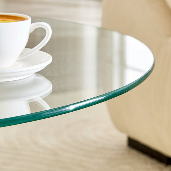 English Elm 27.5-inch Round Tempered Glass Coffee Table Matte Metal Base Modern Living Room Gold W1151P439524