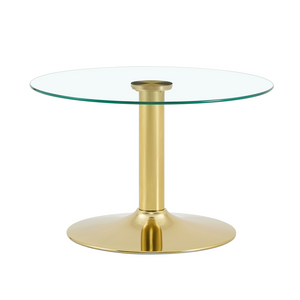 English Elm 27.5-inch Round Tempered Glass Coffee Table Matte Metal Base Modern Living Room Gold W1151P439524