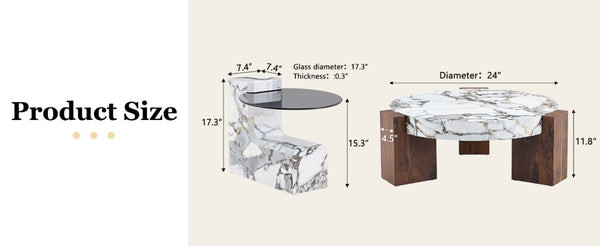 English Elm A Marble Effect and Glass Nesting Coffee Table Set for Modern Living Spaces W1151P444421