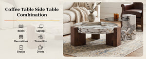 English Elm A Marble Effect and Glass Nesting Coffee Table Set for Modern Living Spaces W1151P444421