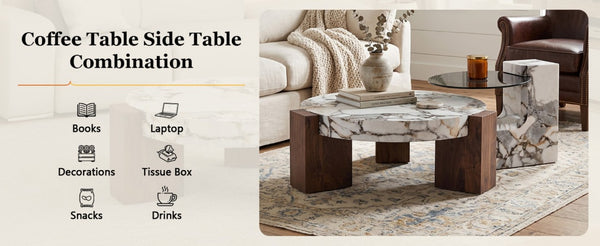 English Elm A Marble Effect and Glass Nesting Coffee Table Set for Modern Living Spaces W1151P444421