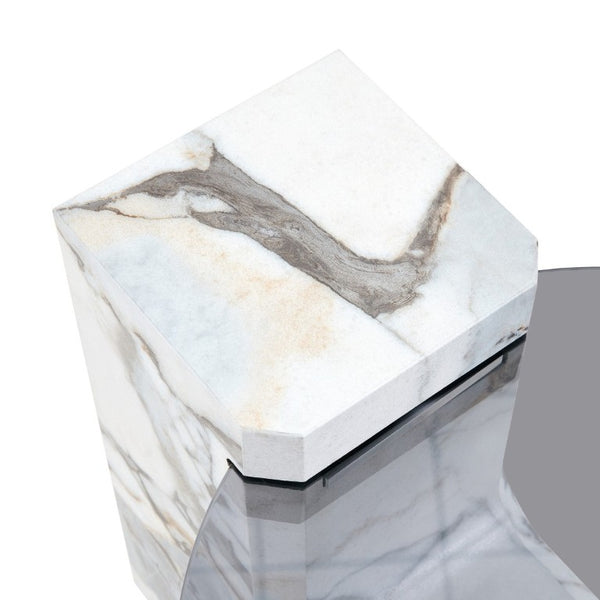 English Elm A Marble Effect and Glass Nesting Coffee Table Set for Modern Living Spaces W1151P444421